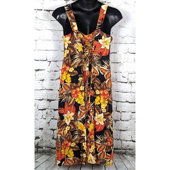 VINTAGE BOULEVARD DE PARIS Boho Button-Front Floral Maxi Dress Lace-Up Large - Picture 5 of 9